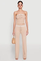 Womens Almost Famous Drawstring Lace Trim Tube Top, Beige, Size S