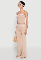 Womens Almost Famous Drawstring Lace Trim Tube Top, Beige, Size S