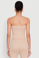 Womens Almost Famous Drawstring Lace Trim Tube Top, Beige, Size S