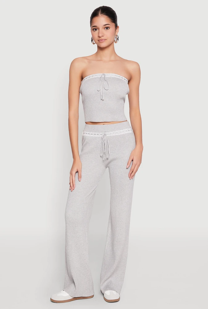 Womens Almost Famous Lace Detail Wide Leg Pants, Grey, Size XL
