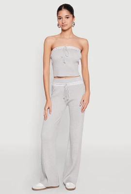 Womens Almost Famous Lace Detail Wide Leg Pants, Grey, Size XL