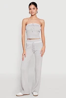 Womens Almost Famous Lace Detail Wide Leg Pants, Grey, Size XL