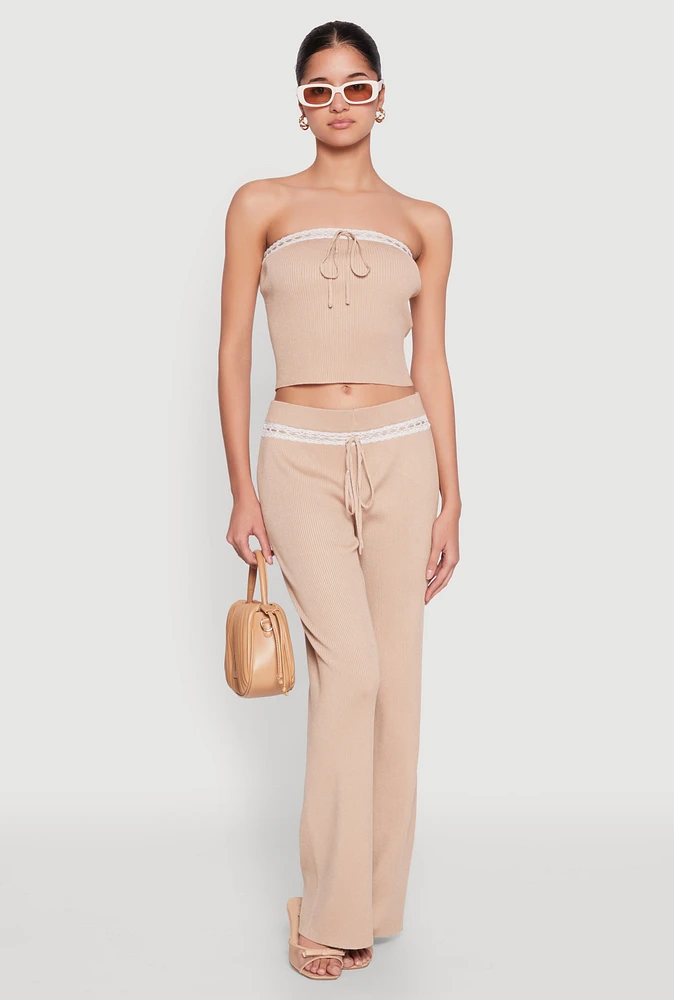 Womens Almost Famous Lace Detail Wide Leg Pants,