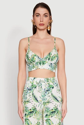 Womens Almost Famous Tropical Print Smocked Bralette, Green, Size XL