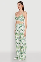 Womens Almost Famous Tropical Print Smocked Bralette, Green, Size XL