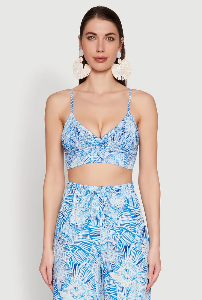 Womens Almost Famous Tropical Print Smocked Bralette,