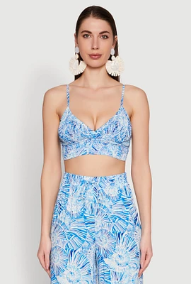 Womens Almost Famous Tropical Print Smocked Bralette,