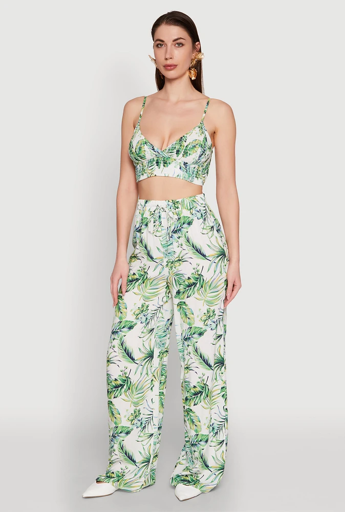 Womens Almost Famous Tropical Print Palazzo Pants, Green, Size S