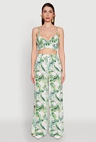 Womens Almost Famous Tropical Print Palazzo Pants, Green, Size S