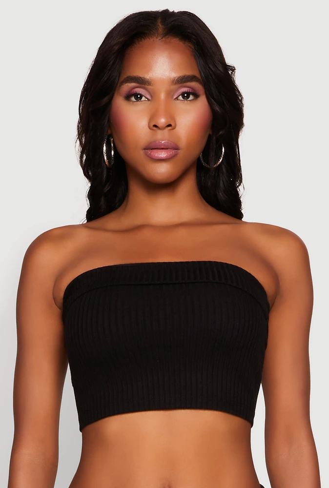 Womens Almost Famous Fold Over Tube Top, Black,