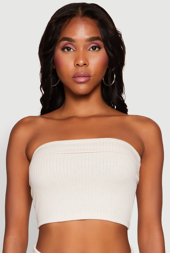 Womens Almost Famous Fold Over Tube Top, Beige, Size L