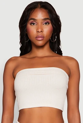 Womens Almost Famous Fold Over Tube Top, Beige, Size L