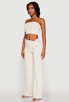 Womens Almost Famous Fold Over Tube Top, Beige, Size L