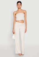 Womens Almost Famous Fold Over Tube Top, Beige,