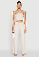Womens Almost Famous Ruched Fold Over Pants, Khaki, Size M