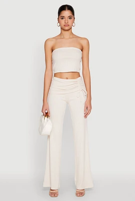 Womens Almost Famous Ruched Fold Over Pants, Khaki,