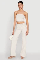 Womens Almost Famous Ruched Fold Over Pants, Khaki,