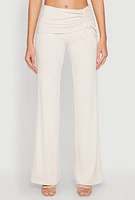 Womens Almost Famous Ruched Fold Over Pants, Khaki, Size M