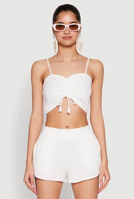Womens Almost Famous Ruched Cropped Cami, White, Size M