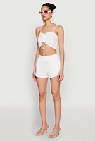 Womens Almost Famous Ruched Cropped Cami, White, Size M