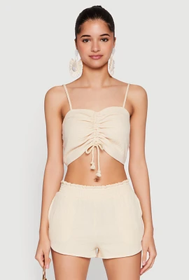 Womens Almost Famous Ruched Cropped Cami, Beige,
