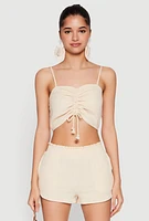Womens Almost Famous Ruched Cropped Cami, Beige,