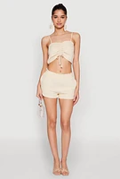 Womens Almost Famous Ruched Cropped Cami, Beige, Size S