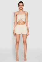 Womens Almost Famous Ruched Cropped Cami, Beige,