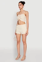 Womens Almost Famous Ruched Cropped Cami, Beige,