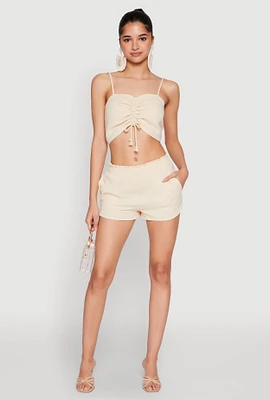 Womens Almost Famous Smocked Waist Shorts, Khaki, Size S