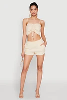 Womens Almost Famous Smocked Waist Shorts, Khaki, Size S