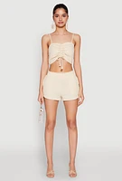 Womens Almost Famous Smocked Waist Shorts, Khaki, Size S