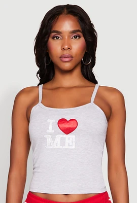Womens Almost Famous Graphic Print Cropped Cami, Grey, Size L