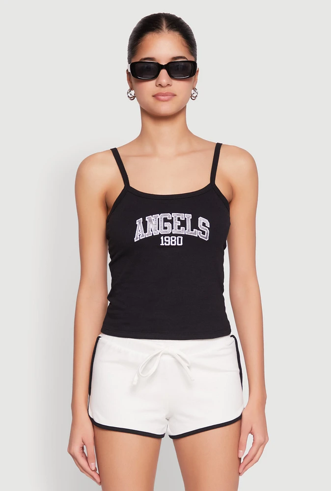 Womens Almost Famous Graphic Print Cropped Cami, Black, Size L