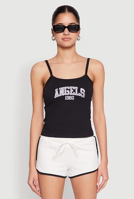Womens Almost Famous Graphic Print Cropped Cami, Black, Size L