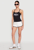 Womens Almost Famous Graphic Print Cropped Cami, Black, Size L