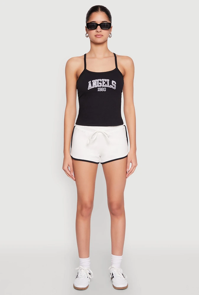 Womens Almost Famous Contrast Trim Dolphin Shorts, White,