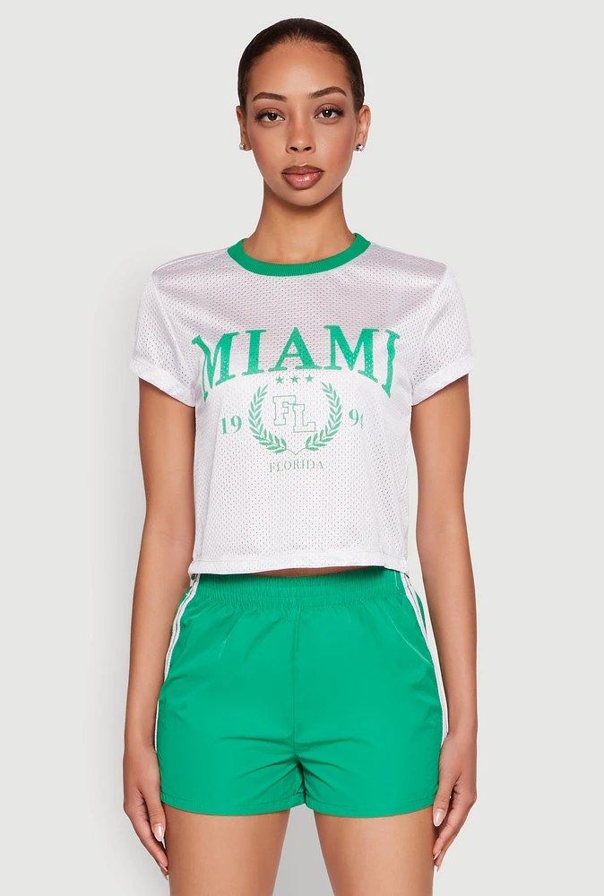 Womens Almost Famous Jersey Mesh Crop Top, White, Size M