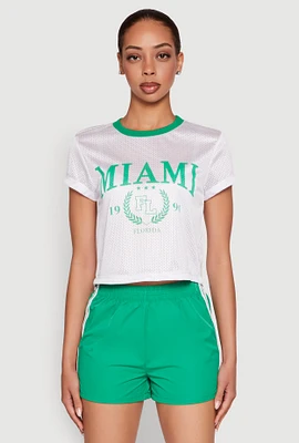 Womens Almost Famous Jersey Mesh Crop Top, White, Size M