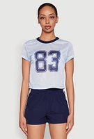 Womens Almost Famous Jersey Mesh Crop Top, Blue, Size XL