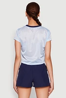 Womens Almost Famous Jersey Mesh Crop Top, Blue, Size XL