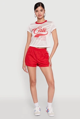 Womens Almost Famous Varsity Stripe Shorts, Red, Size M