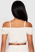 Womens Almost Famous Textured Knit Cold Shoulder Crop Top,