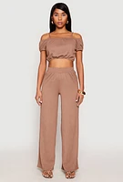 Womens Almost Famous Textured Knit Cold Shoulder Crop Top, Brown, Size L