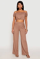 Womens Almost Famous Textured Knit Cold Shoulder Crop Top, Brown, Size L