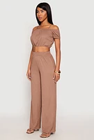 Womens Almost Famous Textured Knit Cold Shoulder Crop Top, Brown, Size S