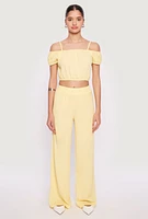 Womens Almost Famous Textured Knit Cold Shoulder Crop Top, Yellow, Size S