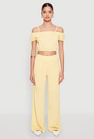 Womens Almost Famous Textured Knit Cold Shoulder Crop Top, Yellow, Size L