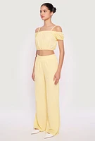 Womens Almost Famous Textured Knit Cold Shoulder Crop Top, Yellow, Size S