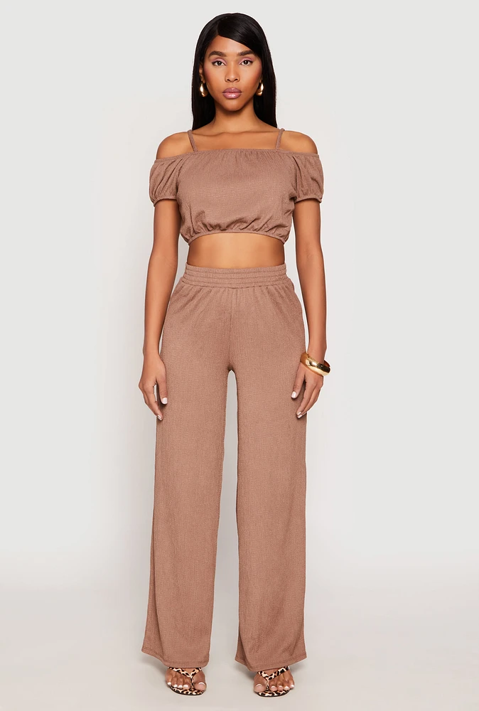 Womens Almost Famous Textured Knit Wide Leg Pants,